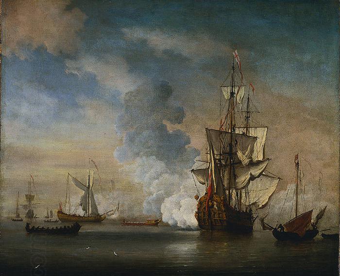 Willem Van de Velde The Younger English Warship Firing a Salute China oil painting art